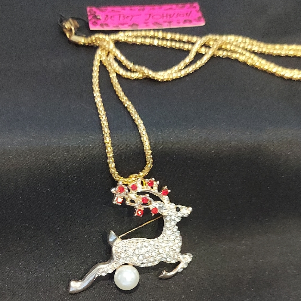 Betsey Johnson Gold Reindeer Necklace